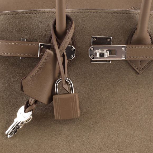 Hermes Birkin Handbag Grey Doblis Suede with Swift with Palladium Hardware 25 - Picture 8 of 9